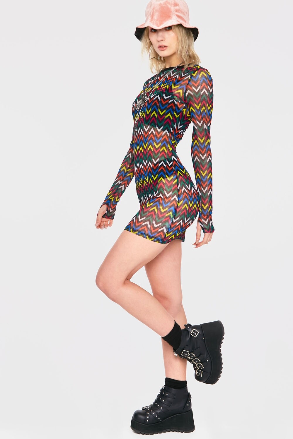 JAWBREAKER MIX TAPE MESH DRESS XS S M L XL XXL MULTICOLOUR CHIC PINUP