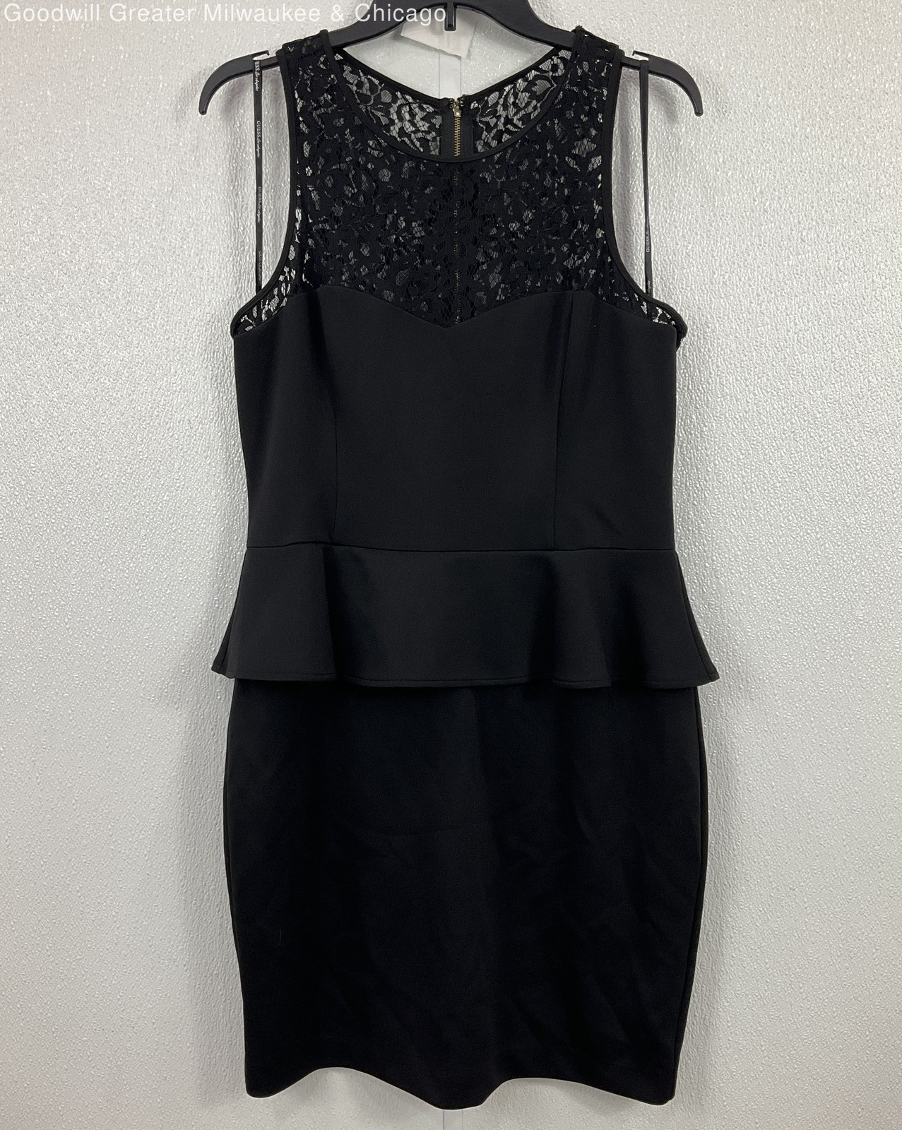 Guess Women Black Solid Lace Peplum Sleeveless Dress Lexie Size 14