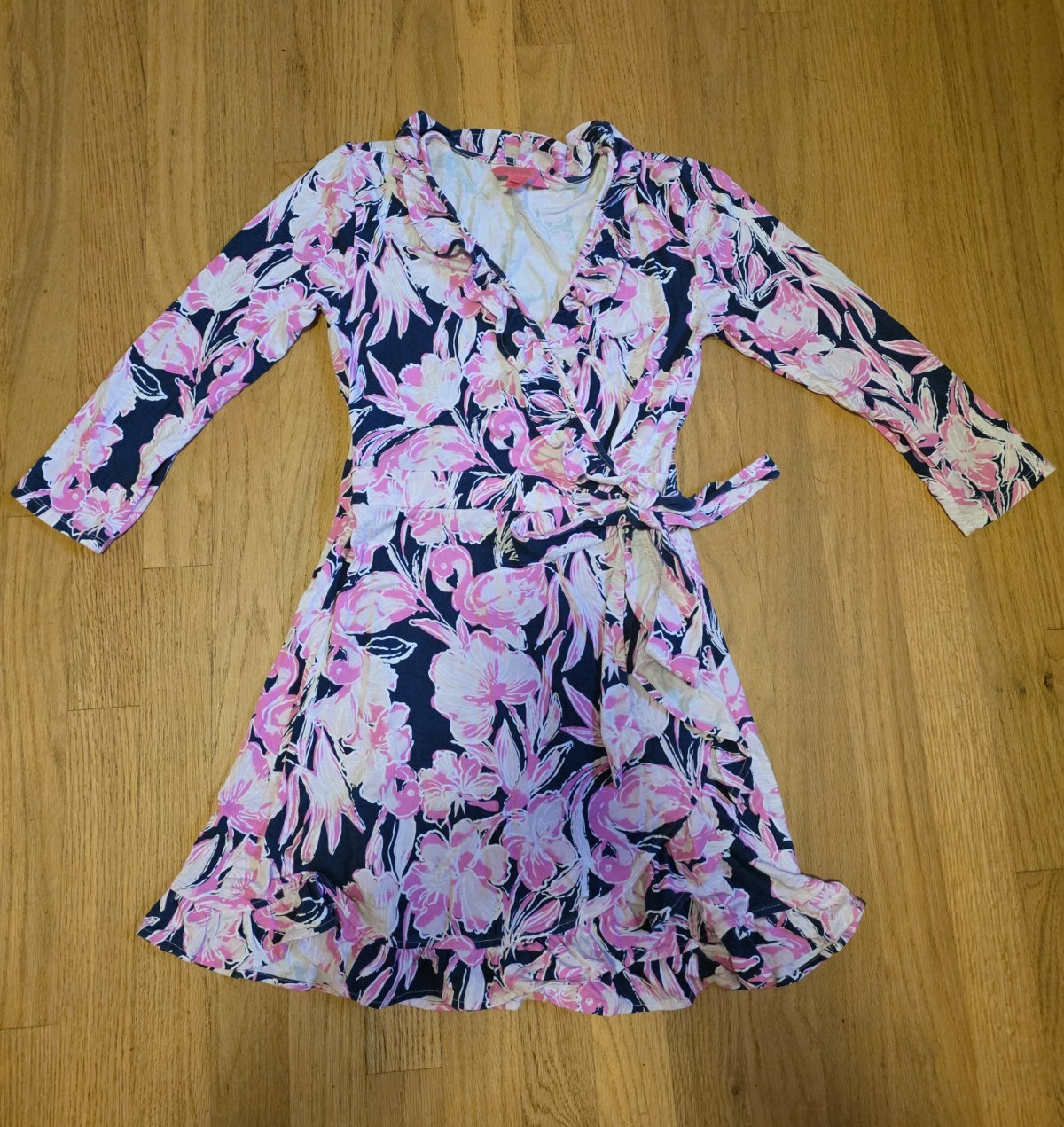 Lily Pulitzer Jessalynne Wrap Dress Floral 3/4 Sleeve V-Neck Knit S