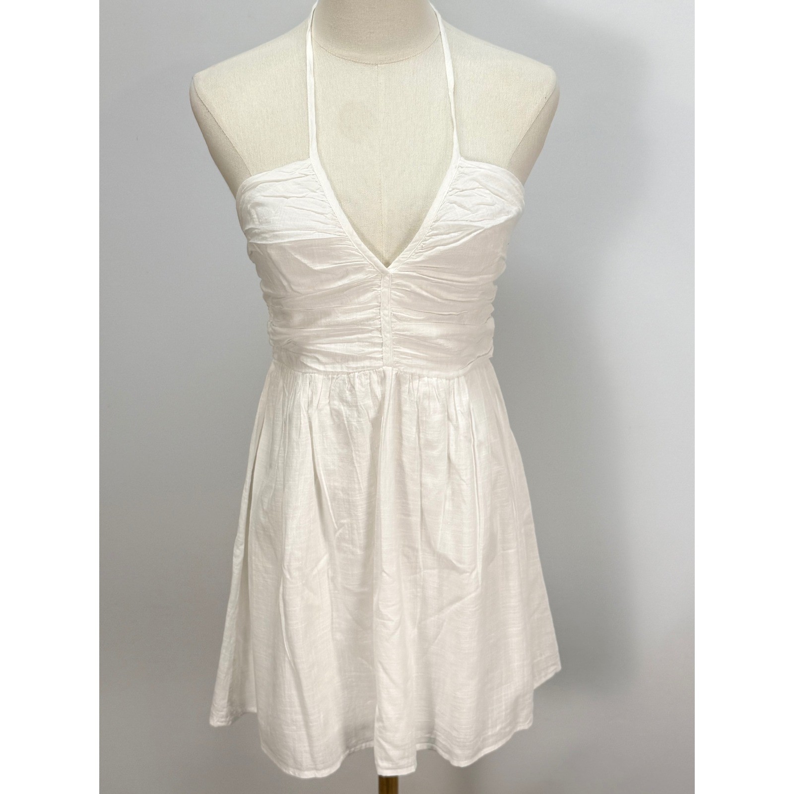 Fab’rik White Halter Mini Dress Ruched Smocked Back Cotton Size S A1516-FAB