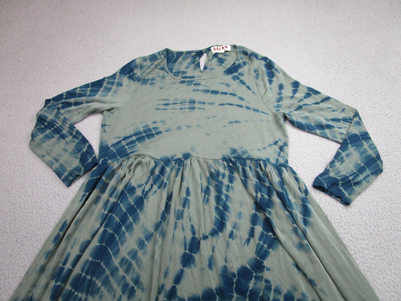 Dolan Left Coast Collection Dress Womens Large Green Blue Tie Dye Long Sleeve