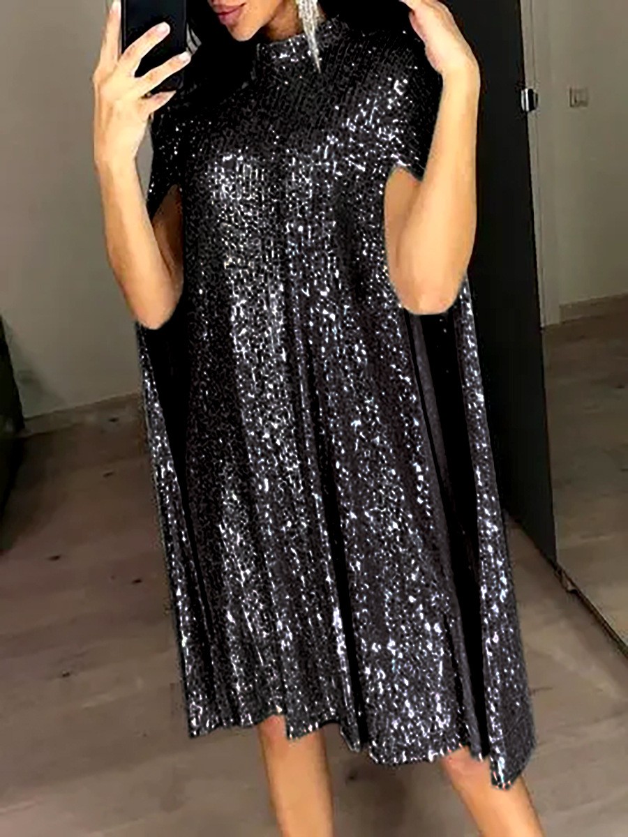 New Formal Dress Sexy Party Sequin Sequin Dress Stand Up Collar Sequin Cape