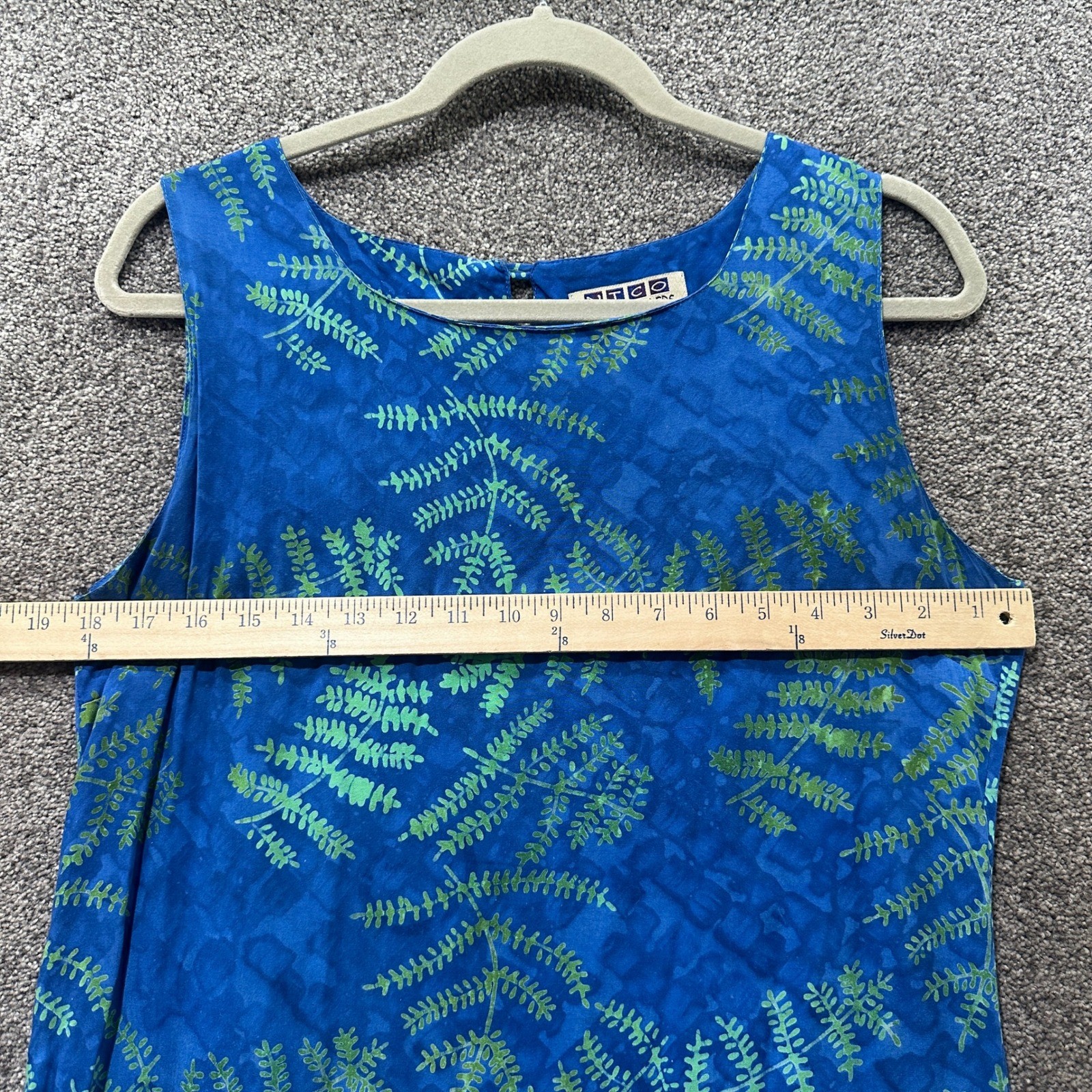Nomadic Traders Shift Dress Medium Blue Fern Leaf Print Rayon Sundress Summer