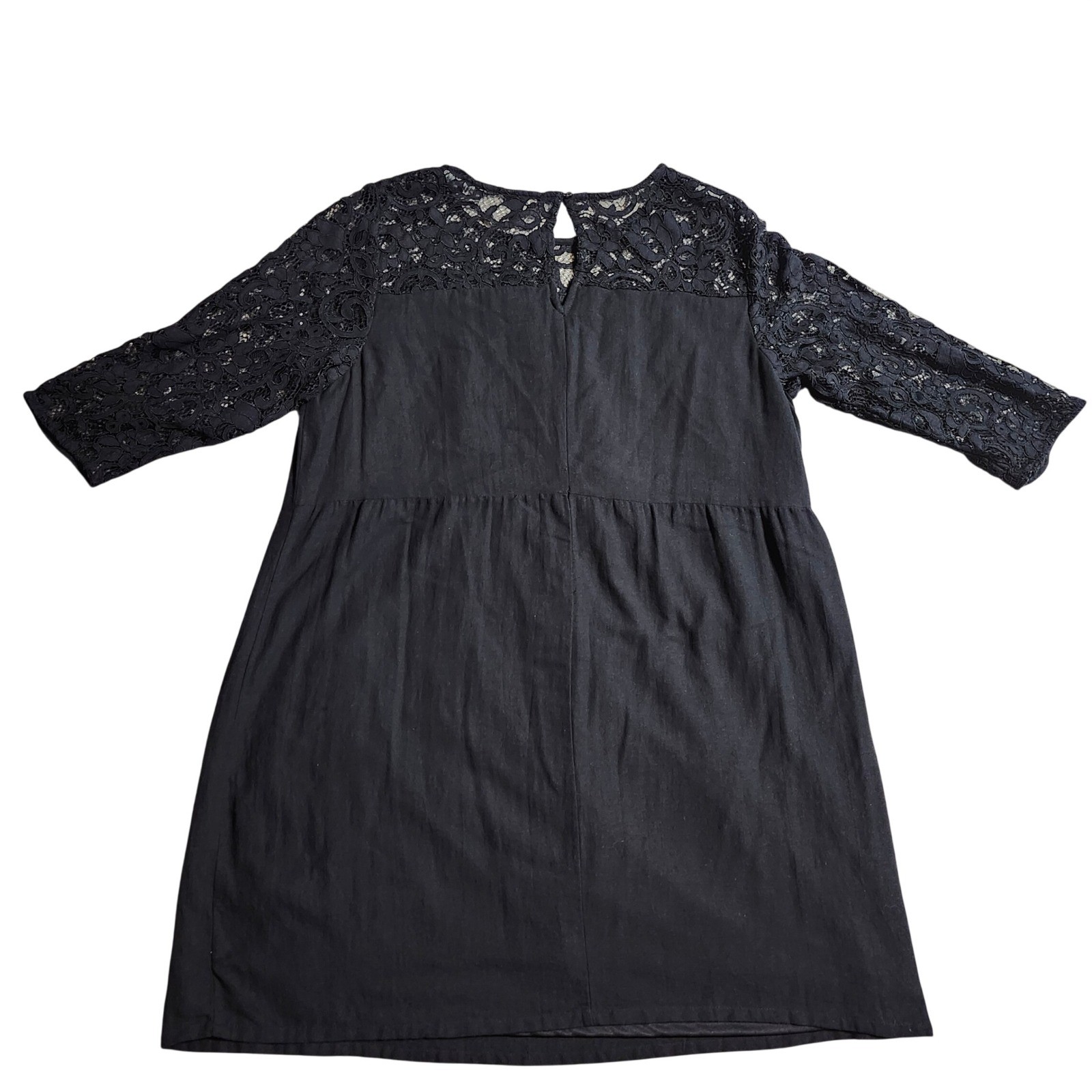 Old Navy Black Lace Yoke 3/4 Sleeve Shift Dress Plus Size 2X Cotton Blend Lining