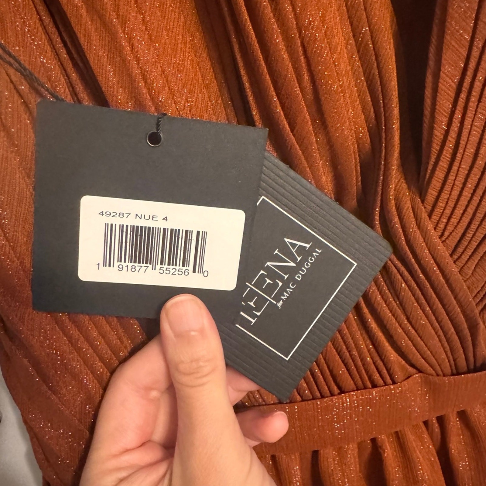 IEENA by Mac Duggal Rust Copper Metallic Tiered Ruffle Maxi Gown Size 4 NWT
