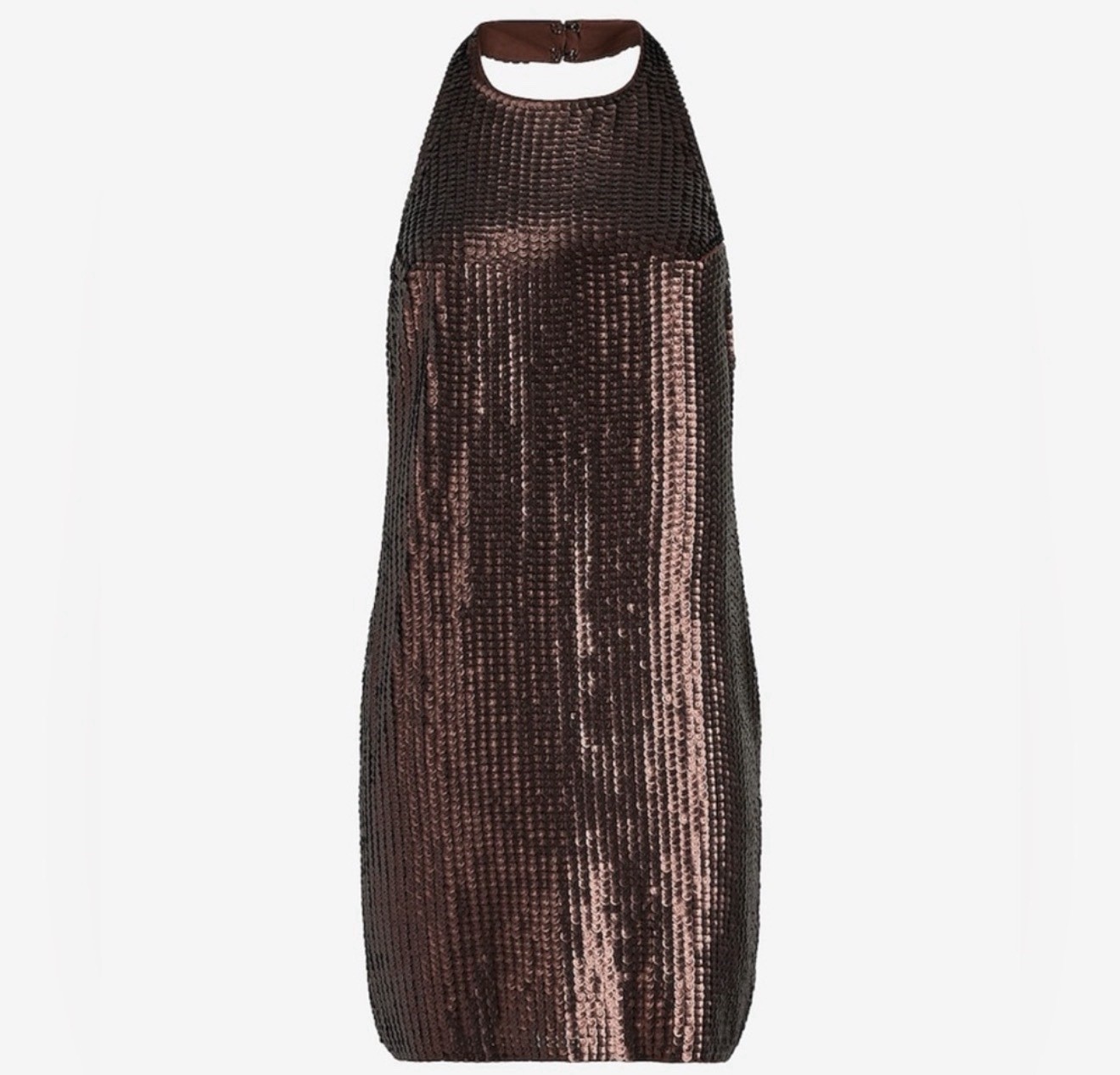 Express Sequin Halter Neck Open Back Midi Sheath Dress NWT Medium Bronze Brown
