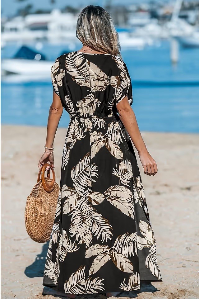 Cupshe Women’s Midnight Palm V Neck Maxi Dress Size XL – Beach, Summer, 028