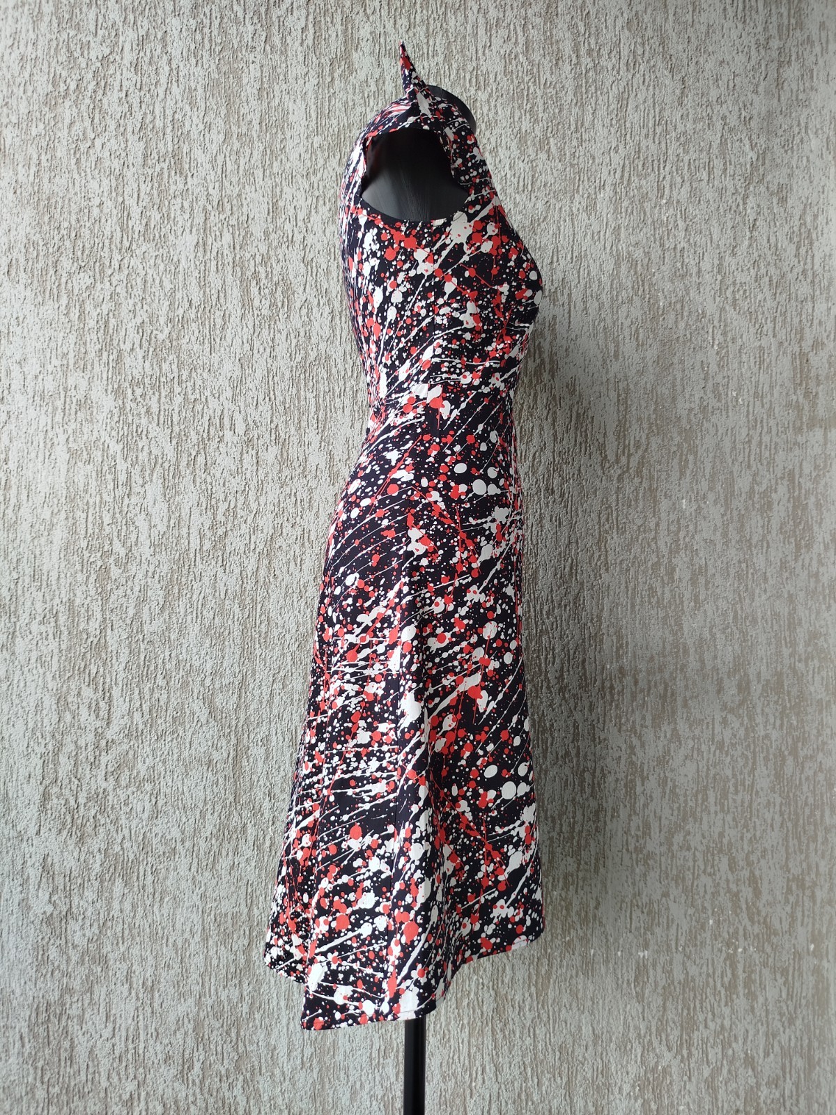 Agnes B Dress Sleeveless Zip Blots Asymmetric 100% Cotton France Size 36/S