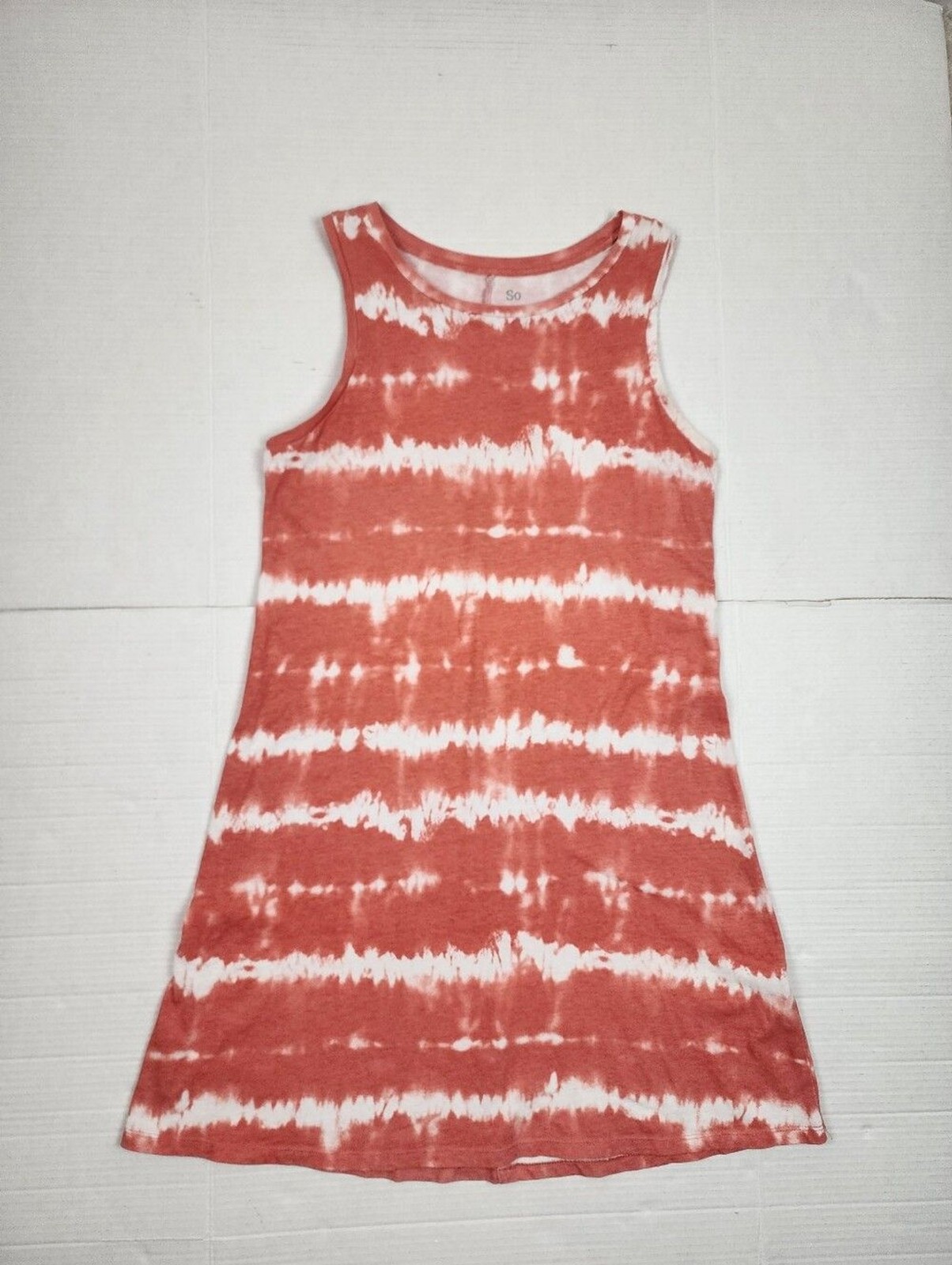 SO Coral and White Tie-Dye Cotton Mini Dress Size M