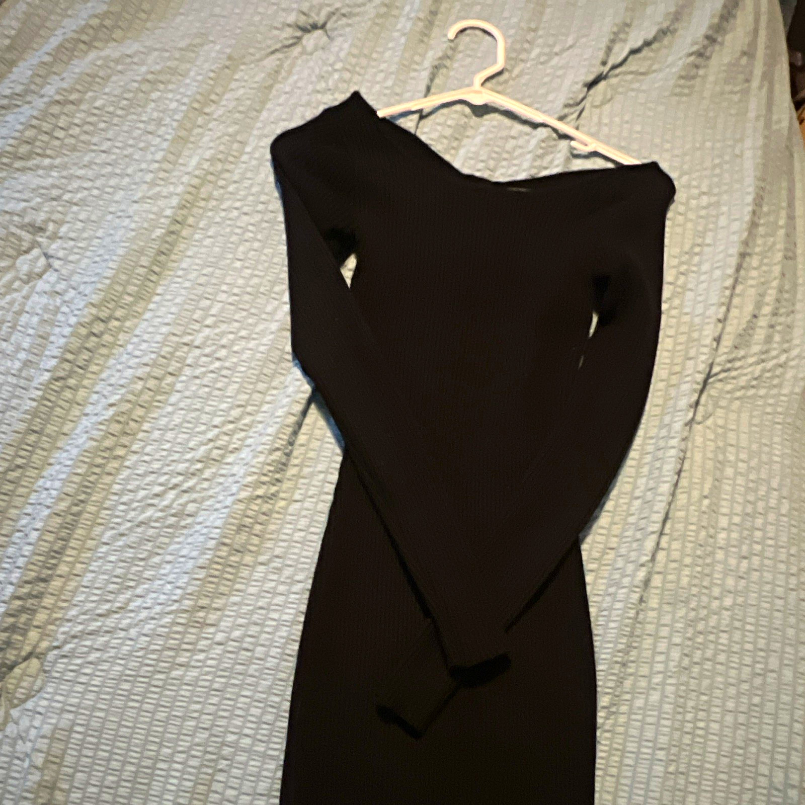 Women’s Black Off the Shoulder Long Sleeve Bodycon Knit Long Dress Size S