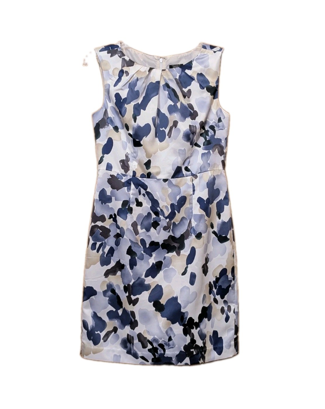 Ann Taylor Dress 6P Sheath Sleeveless Lined Knee-length Blue Cream Cocktail