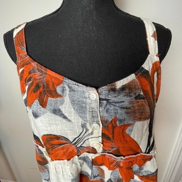 Millennium orange, gray/white floral cotton dress with adjustable straps, size L