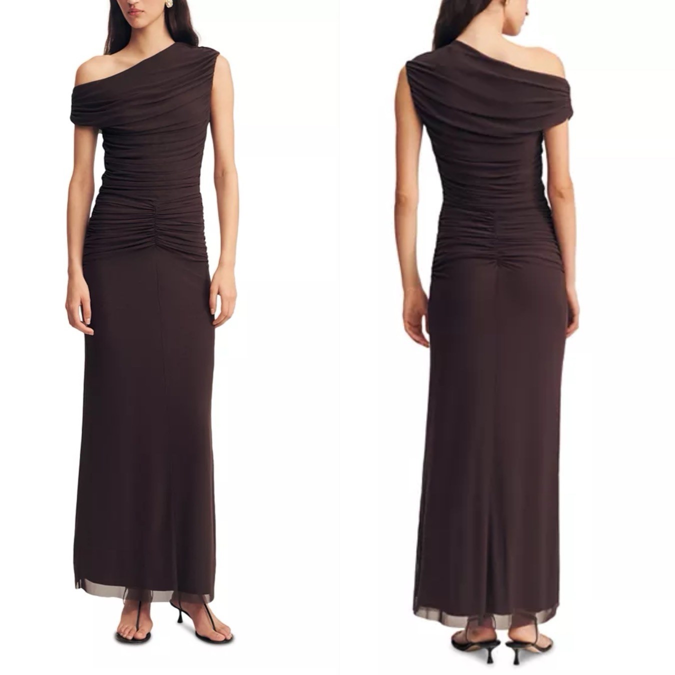 Shona Joy Mira Off Shoulder Maxi Dress w/ Ruching – US 4