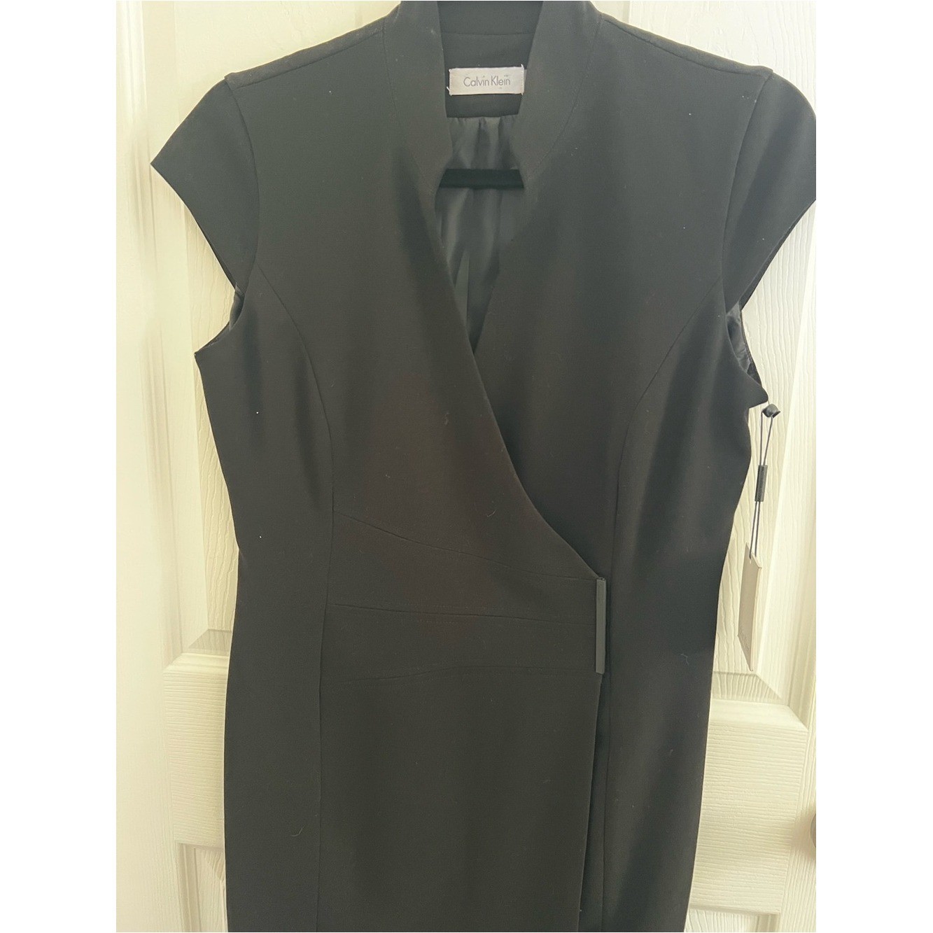 Calvin Klein Black Cap-Sleeve Wrap Midi Dress