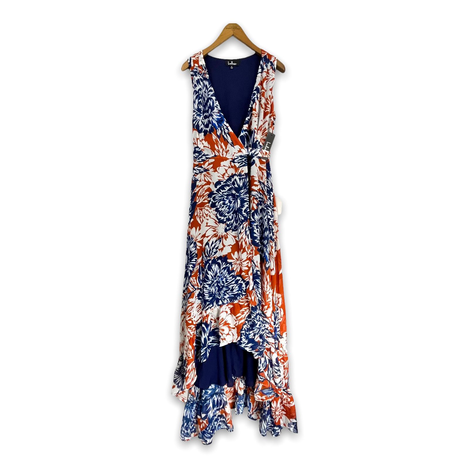 NWT Lulus Floral Wrap High Low Maxi Dress Sz S – Lined Ruffle Hem with Slit