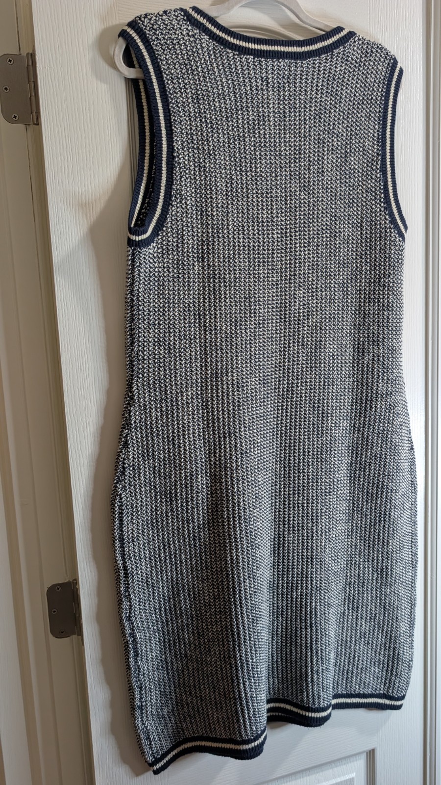 Lands’ End Woven Sweater Dress Medium Navy/White Sleeveless Midi Knit