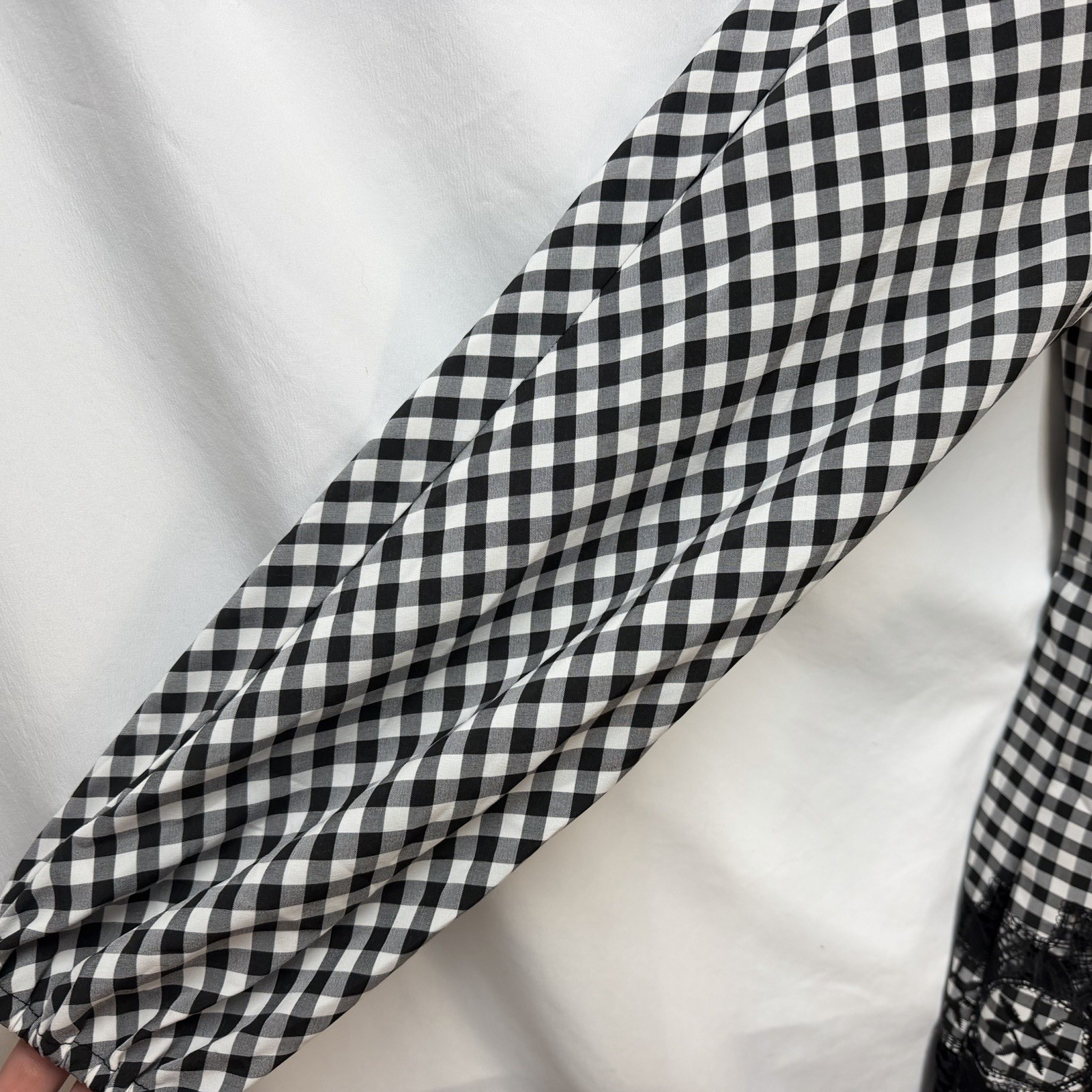 NEW PEARL BY LELA ROSE BLACK WHITE CHECK FLORAL EMBROIDERED BUTTON FRONT DRESS 0