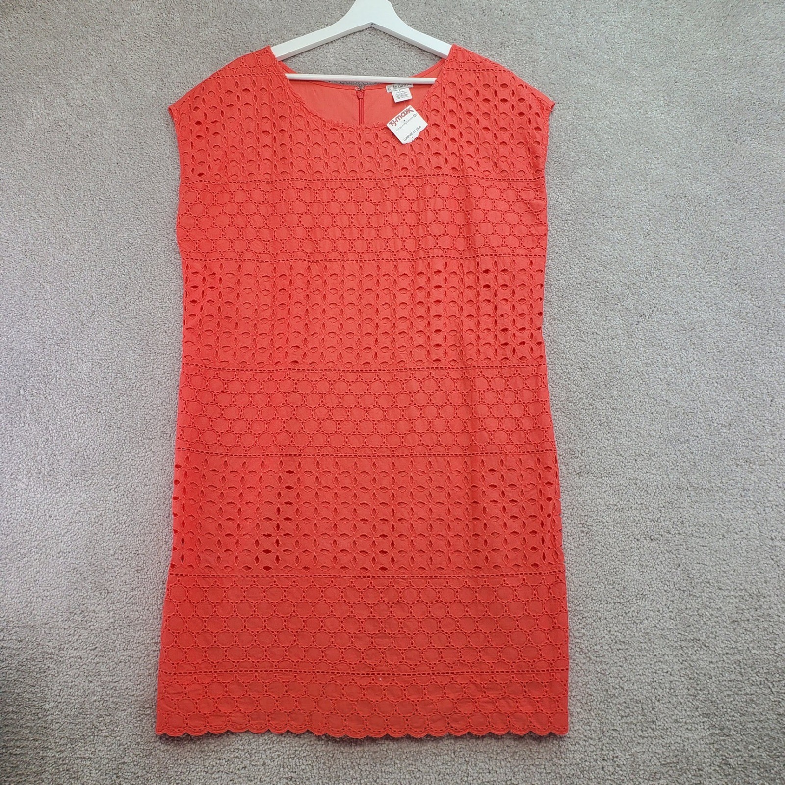 Cole Daniel Orange Eyelet Cap Sleeve Sheath Dress Size L Cotton Blend