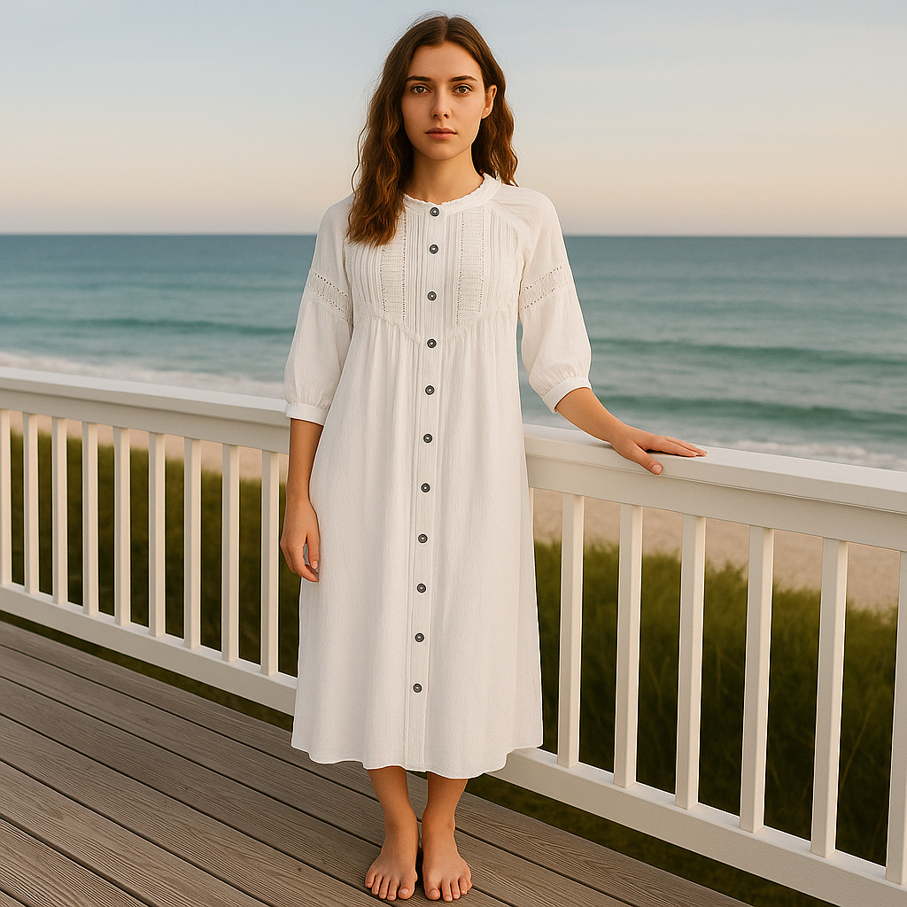 NEW POL Small White Crinkled Cotton Midi / Maxi Dress Sheer Embroidered BOHO
