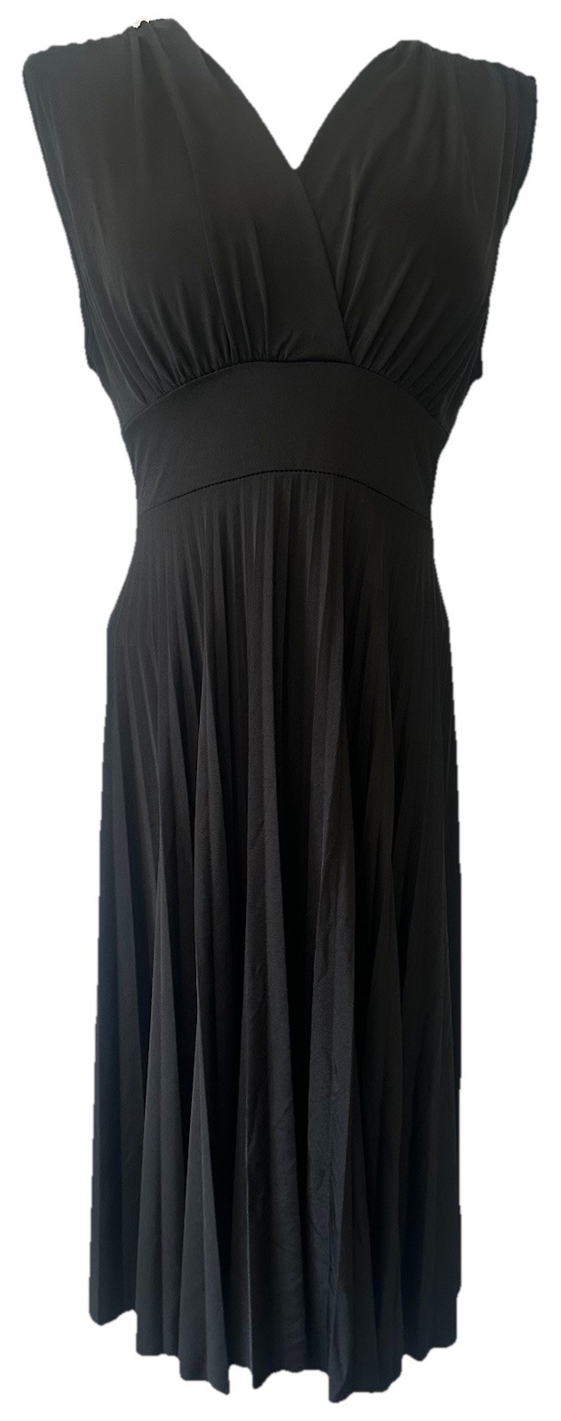 Soprano Black Pleated Midi Dress Small Surplice Fit Flare Stretch Marylin Monroe