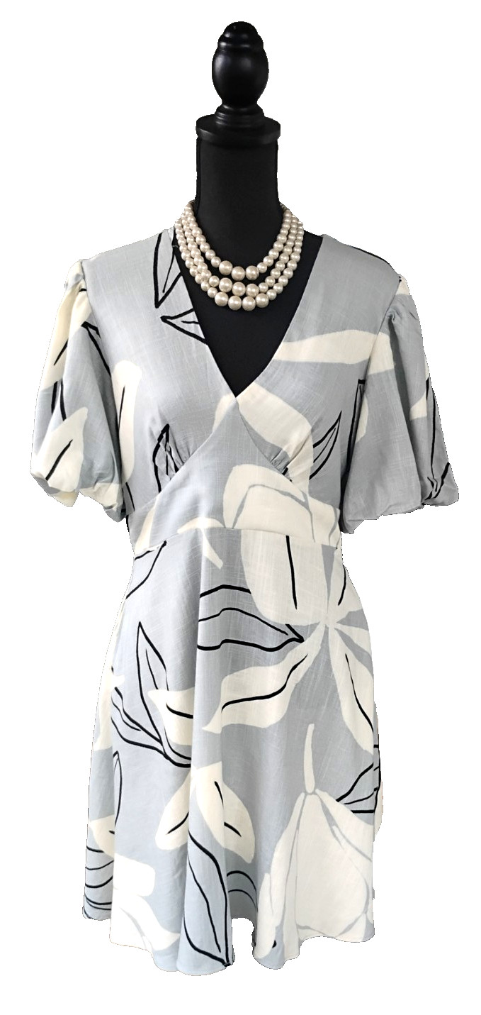 White Closet Elements Sz L Gray Yellow White Black Linen Women’s Shift 12 14