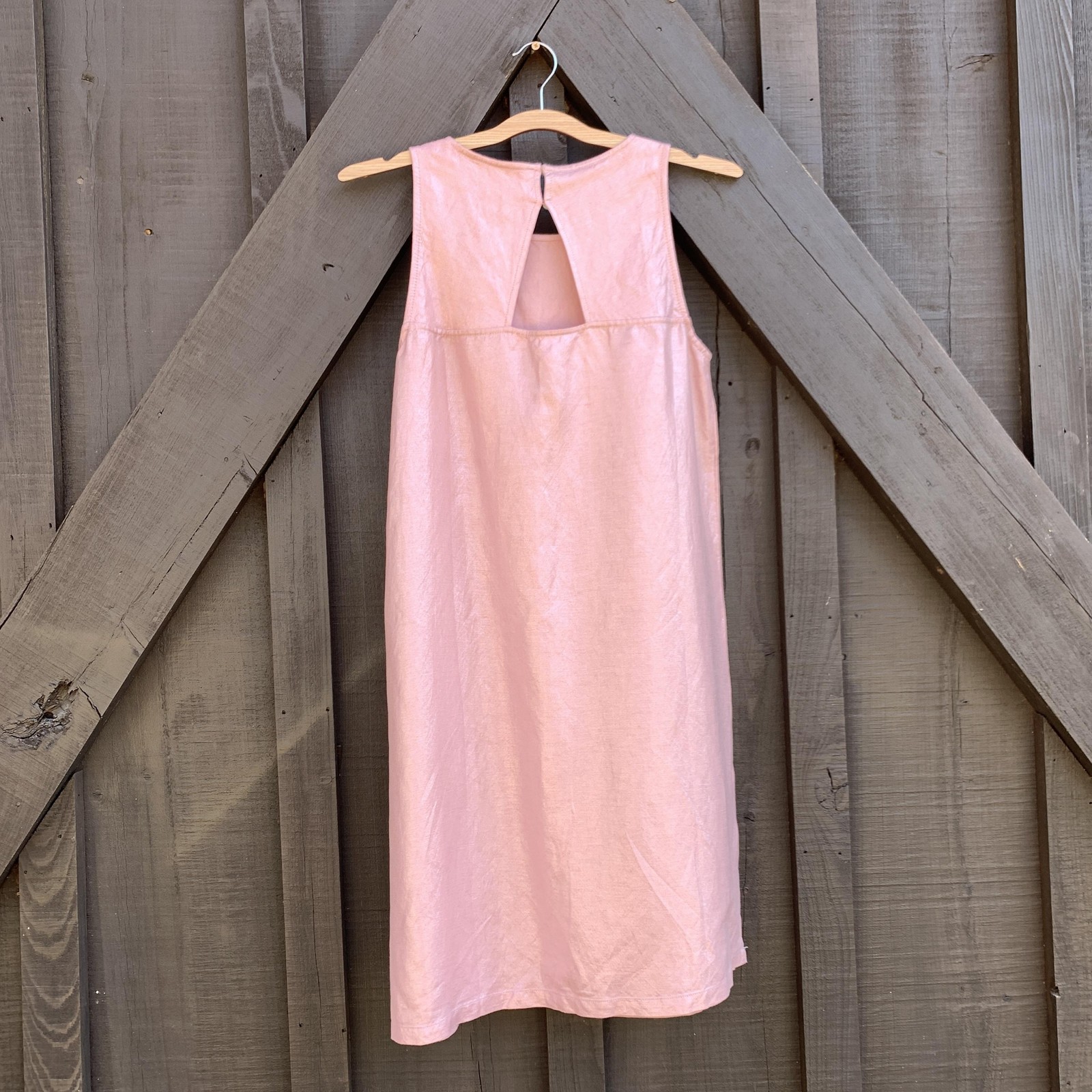 LOFT Dress Womens 2 Pink Linen Blend Sleeveless Shift Midi Keyhole Button Back