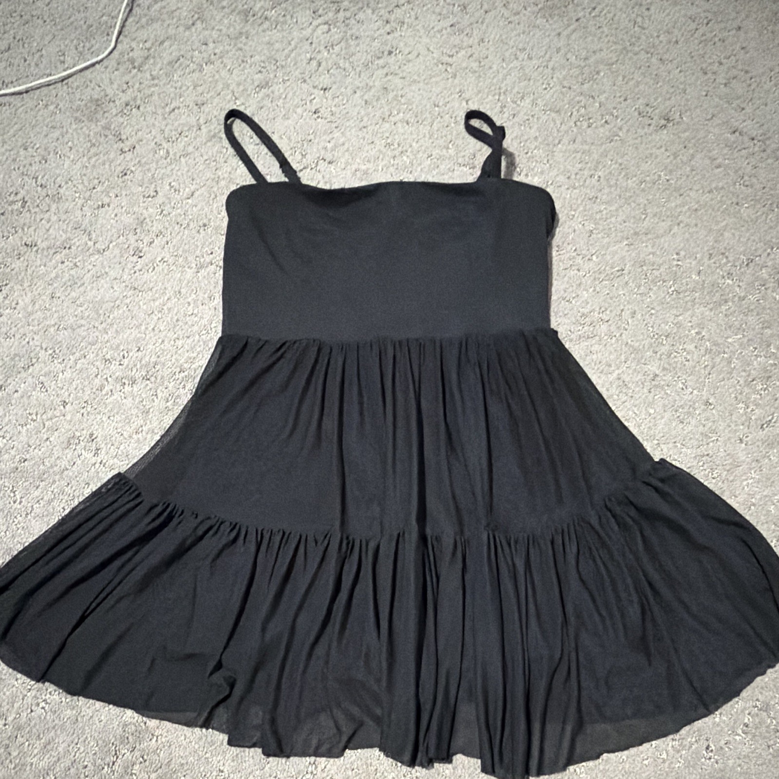 Blogilates Women’s S Black Solid Square Neck Strappy Tiered Mini Dress Shorts