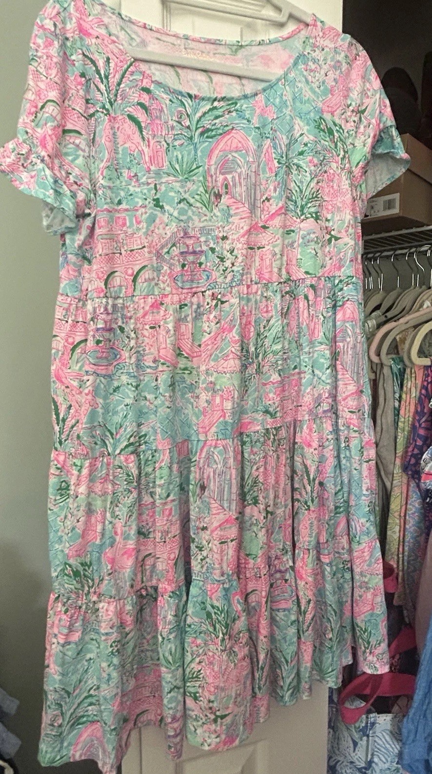 Lilly Pulitzer Jodee Spotted On Worth Swing Dress Large Flamingos Palms Beach