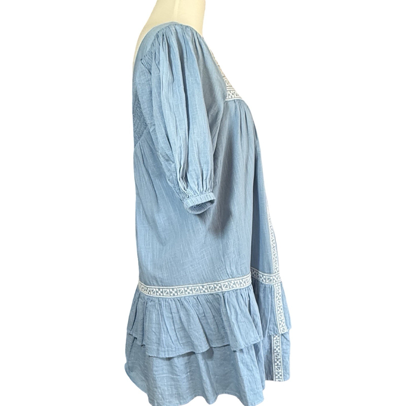 NWT $178 Shore Square Neck Embroidered Babydoll Dress Size XS Blue