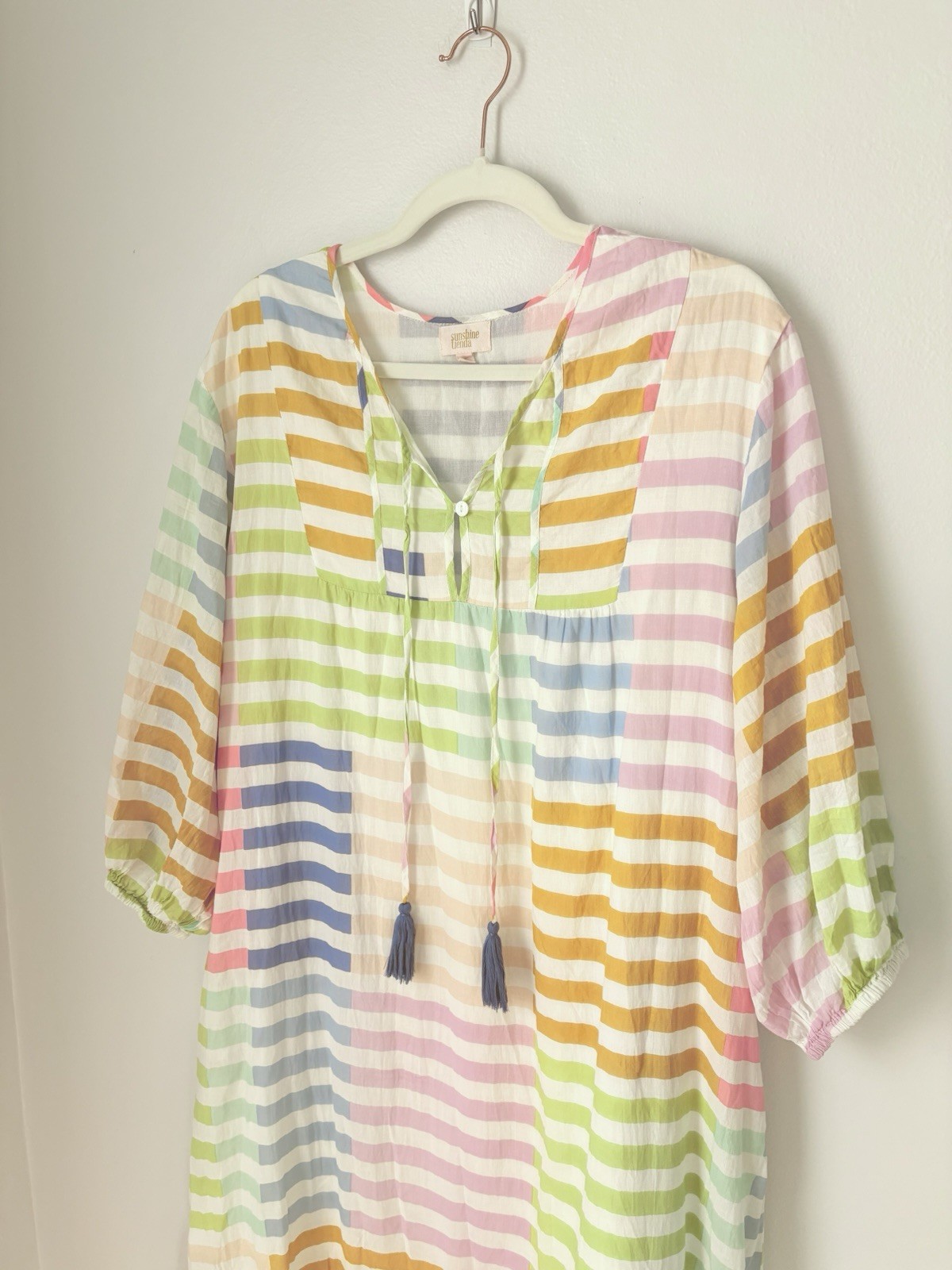 Sunshine Tienda Colorful Stripe Copa Maxi Dress Sz Large Beachy Coastal Boho