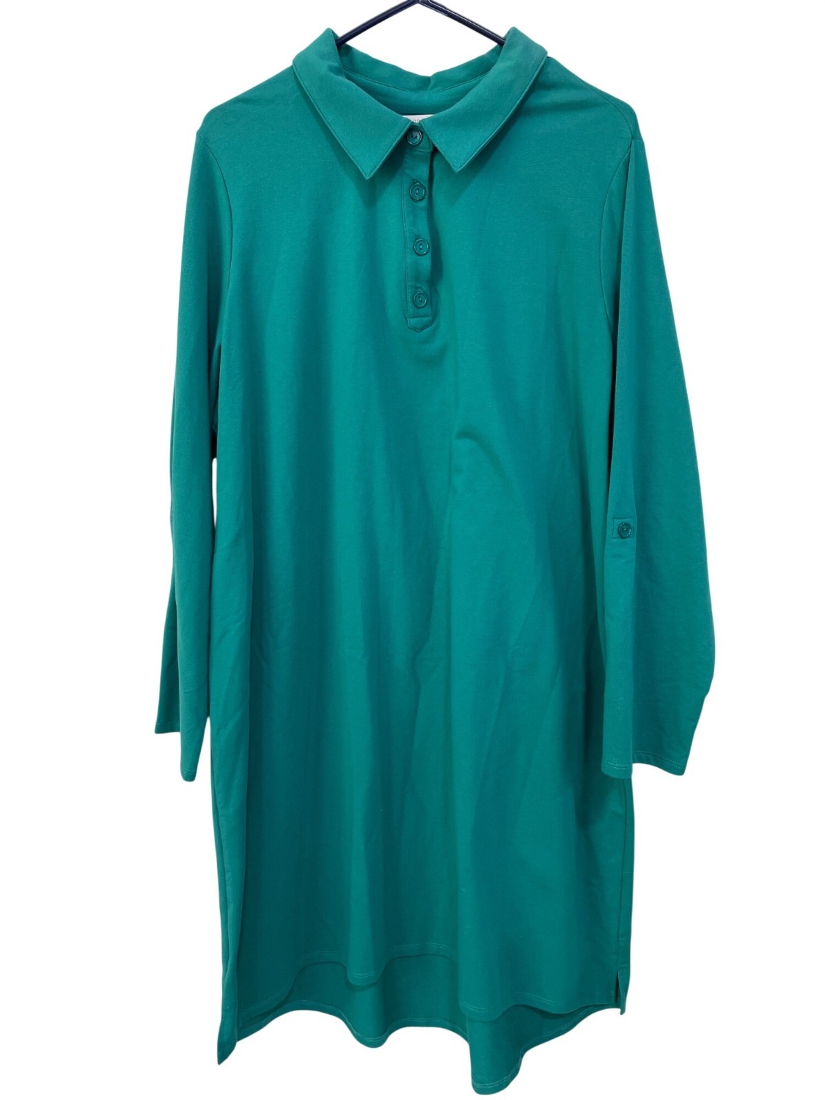 Sport Savvy Henley Polo Dress Size 1X Reg Roll Sleeve Cotton Blend Rainforest