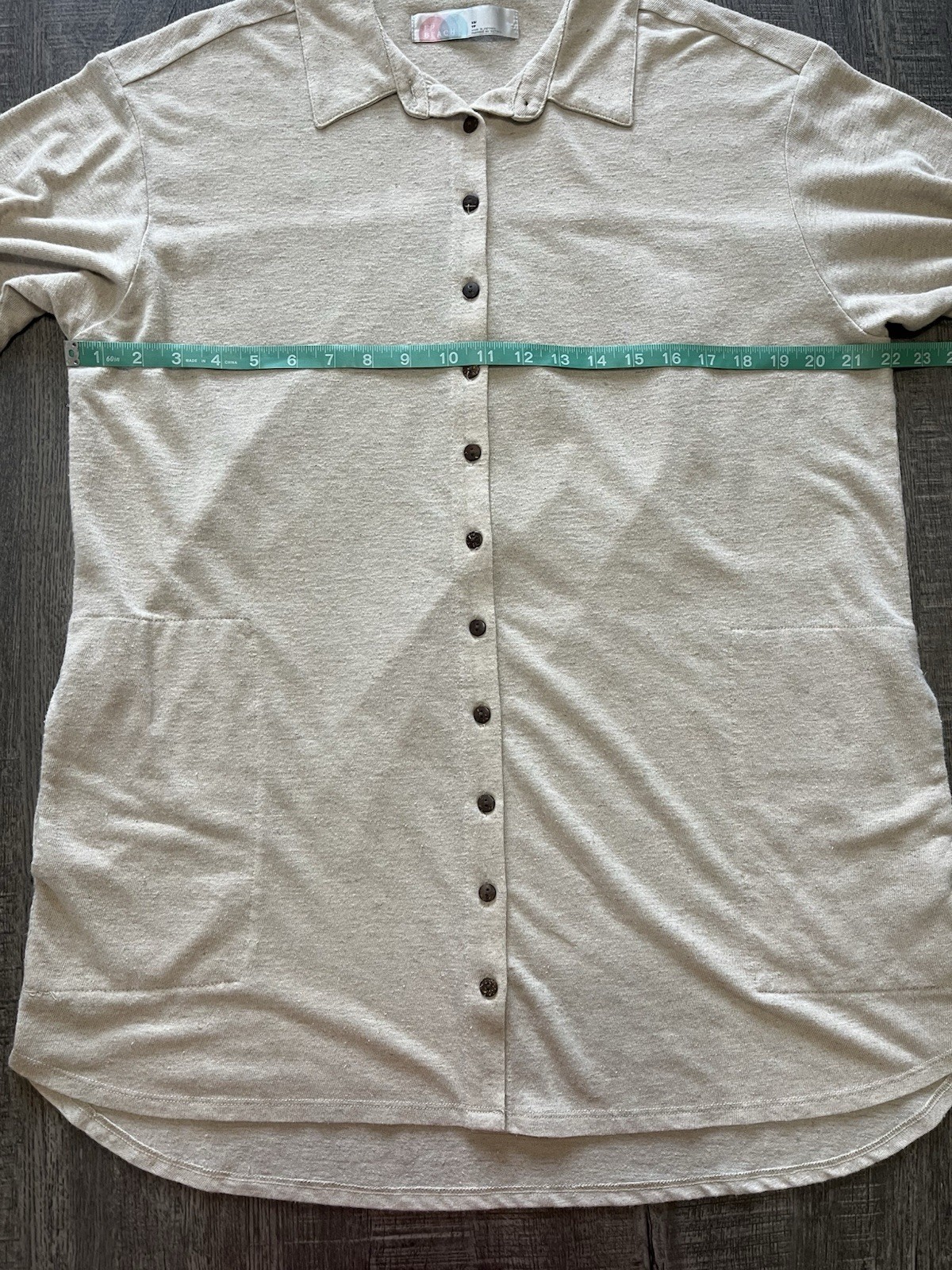 Free People Beach Linen Blend Smocked Cuff Button Down Shirt Dress Oatmeal XS