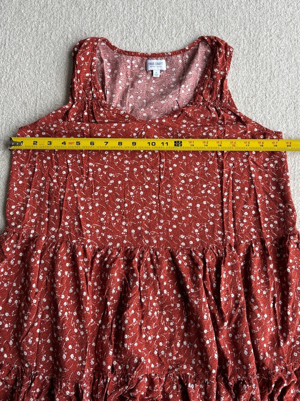 True Craft Burnt Orange Floral Tiered Dress