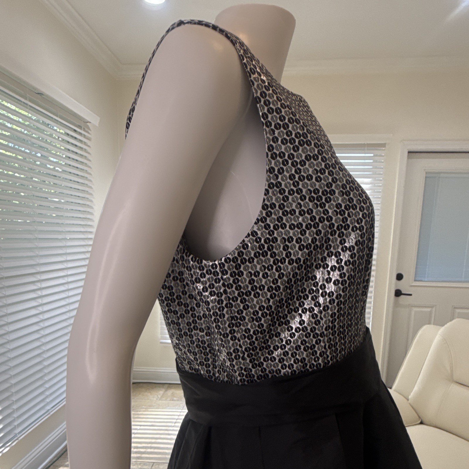 Alexia Admor Black Silver Geometric Jacquard Fit & Flare Pocket Cocktail Size M