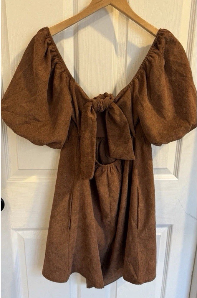 Blue Rain “Cassie” Corduroy Puff Sleeve Babydoll Dress Small