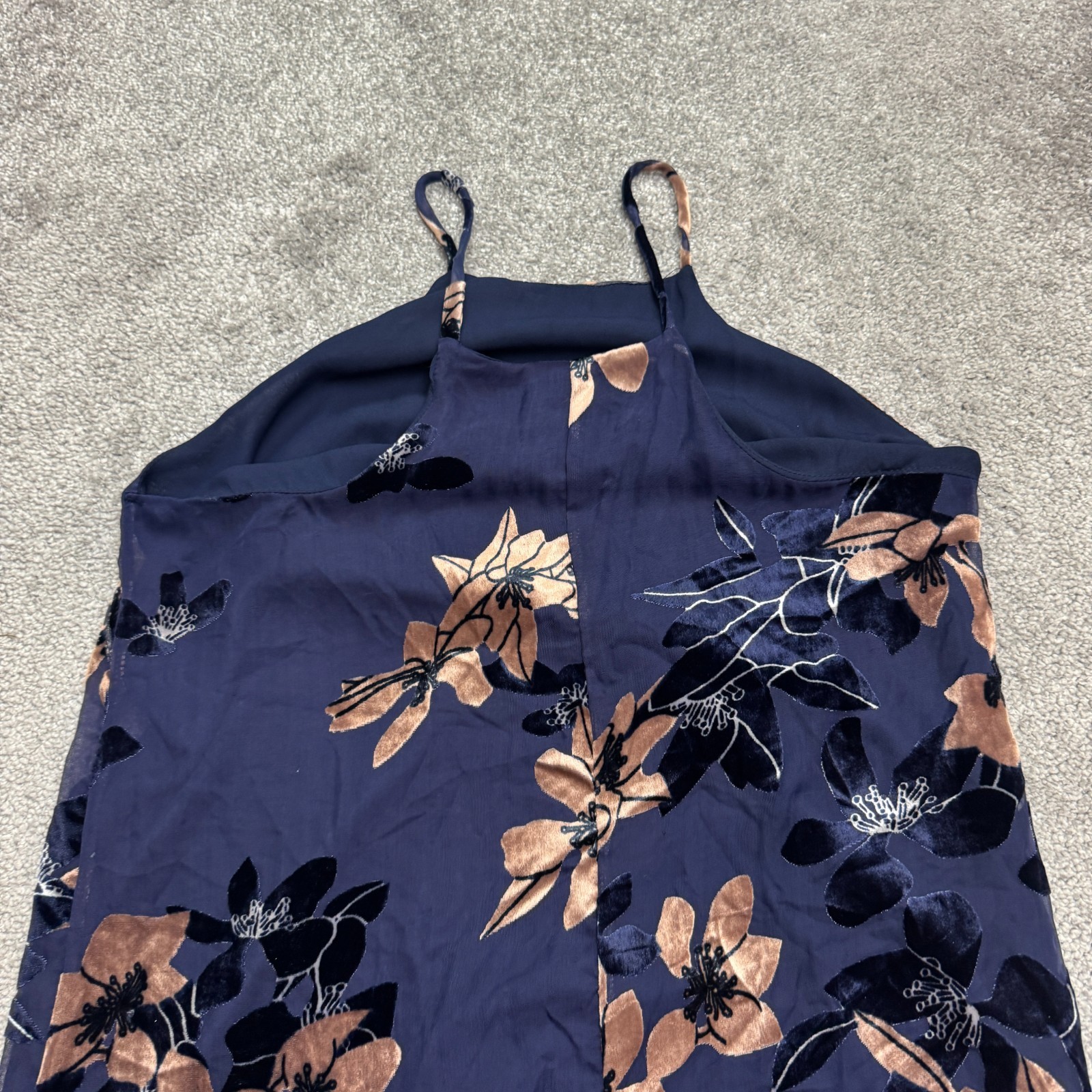 Mod Ref Floral Halter Maxi Tank Dress Womens Small Navy Velvet Burnout Bohemian