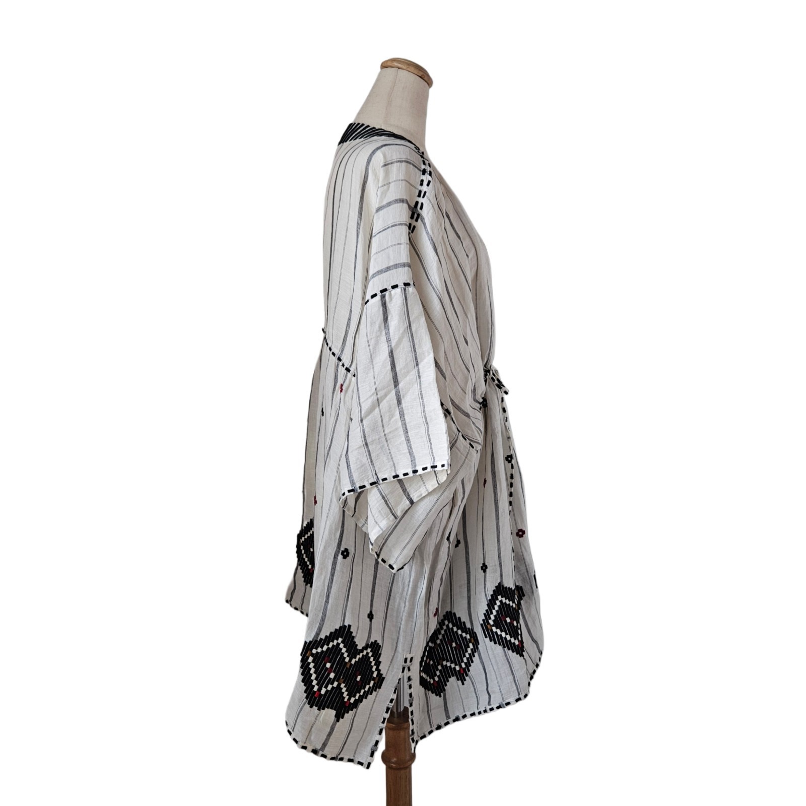 Eres Horizontal striped kaftan with black embroidered detail