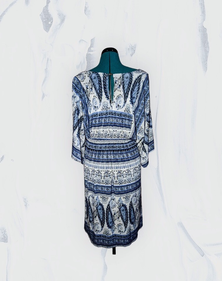 New MILE GABRIELLE Blue Paisley KAFTAN Dress PLUS Size XL Silky Soft Satin