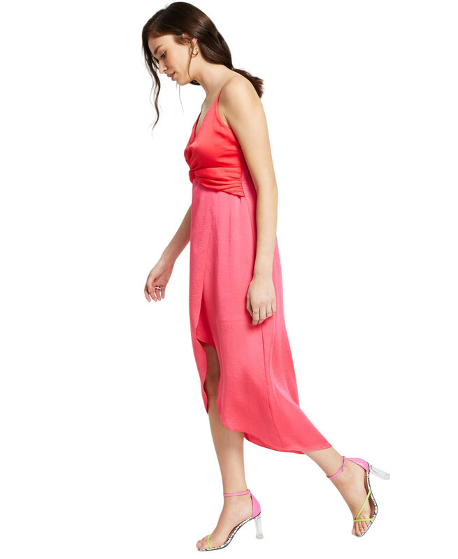 Bar III Women’s Twist-Front Two-Tone Midi Dress (Pink Lemonade Combo, Small)