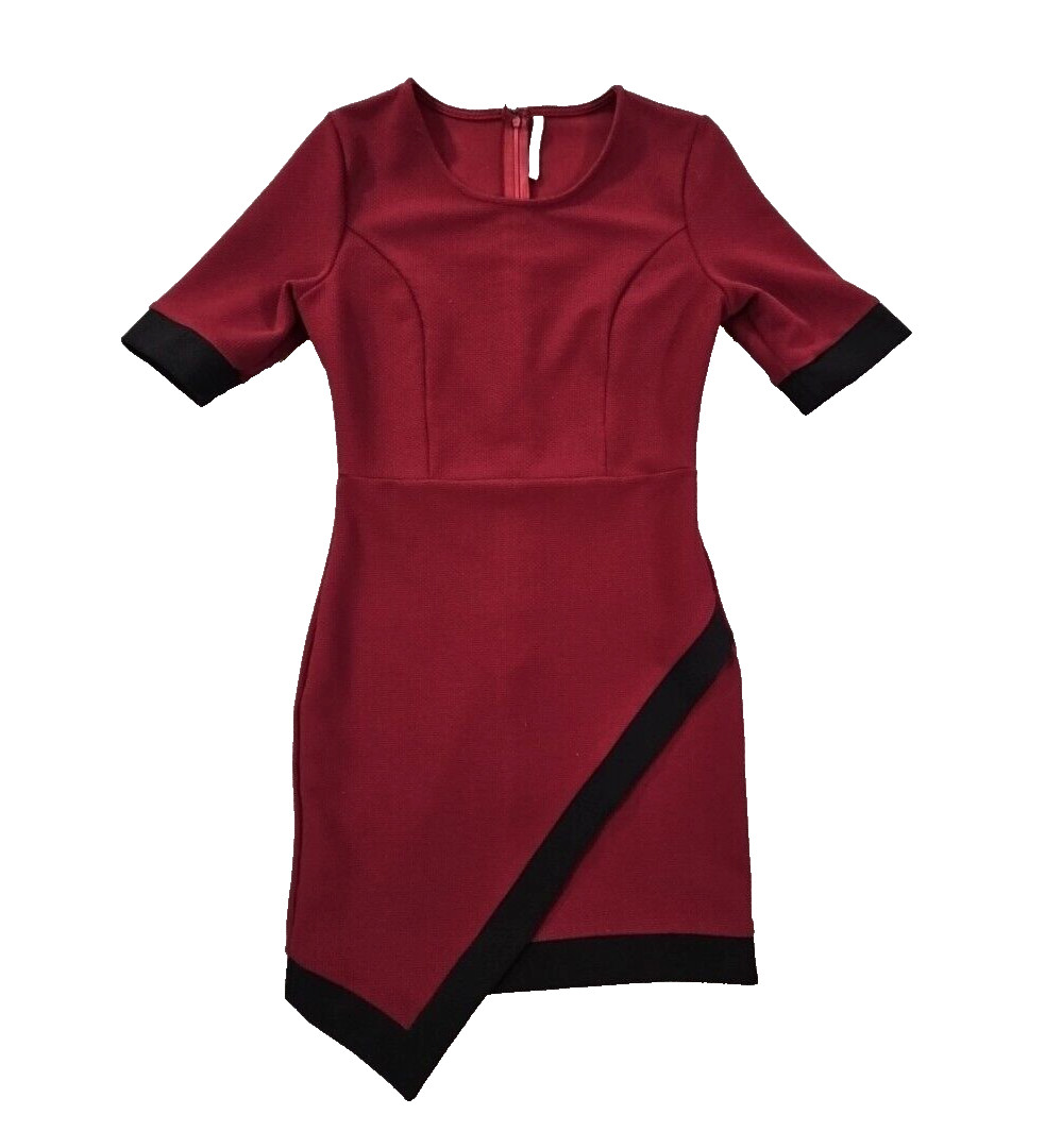Sheinside Maroon & Black Bodycon Faux Wrap Dress Women’s Medium Stretch EUC