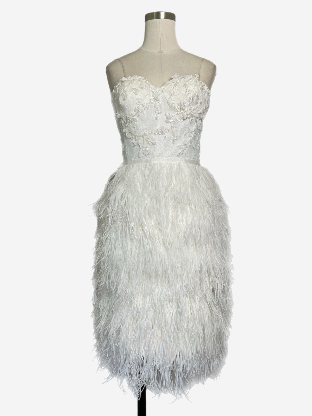 Allison Webb NWT White Hadley strapless floral beaded feather dress bridal XS/S