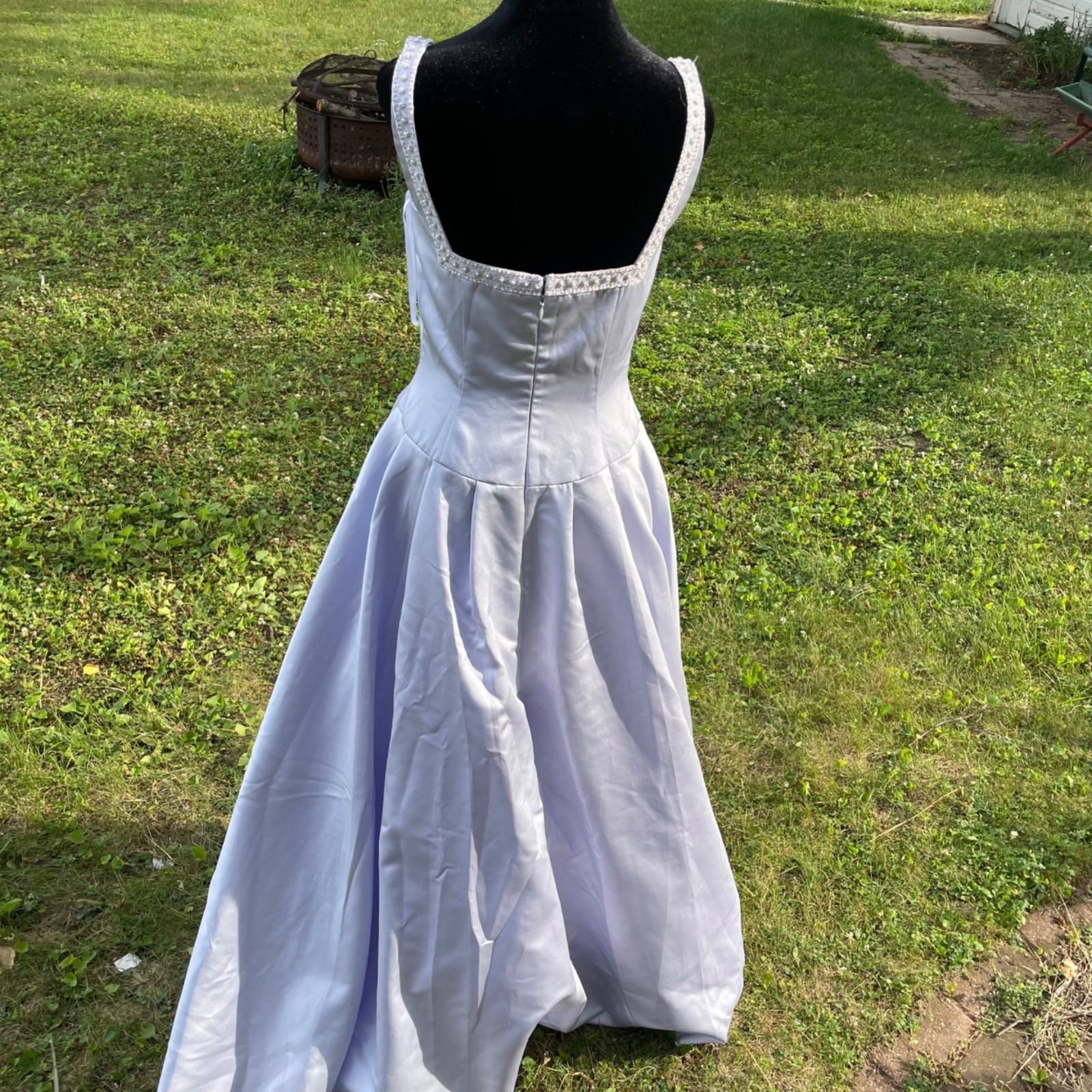 Vtg 90s B2 Dress Regency Beaded Lilac Purple Long Formal Basque Waist Satin 8