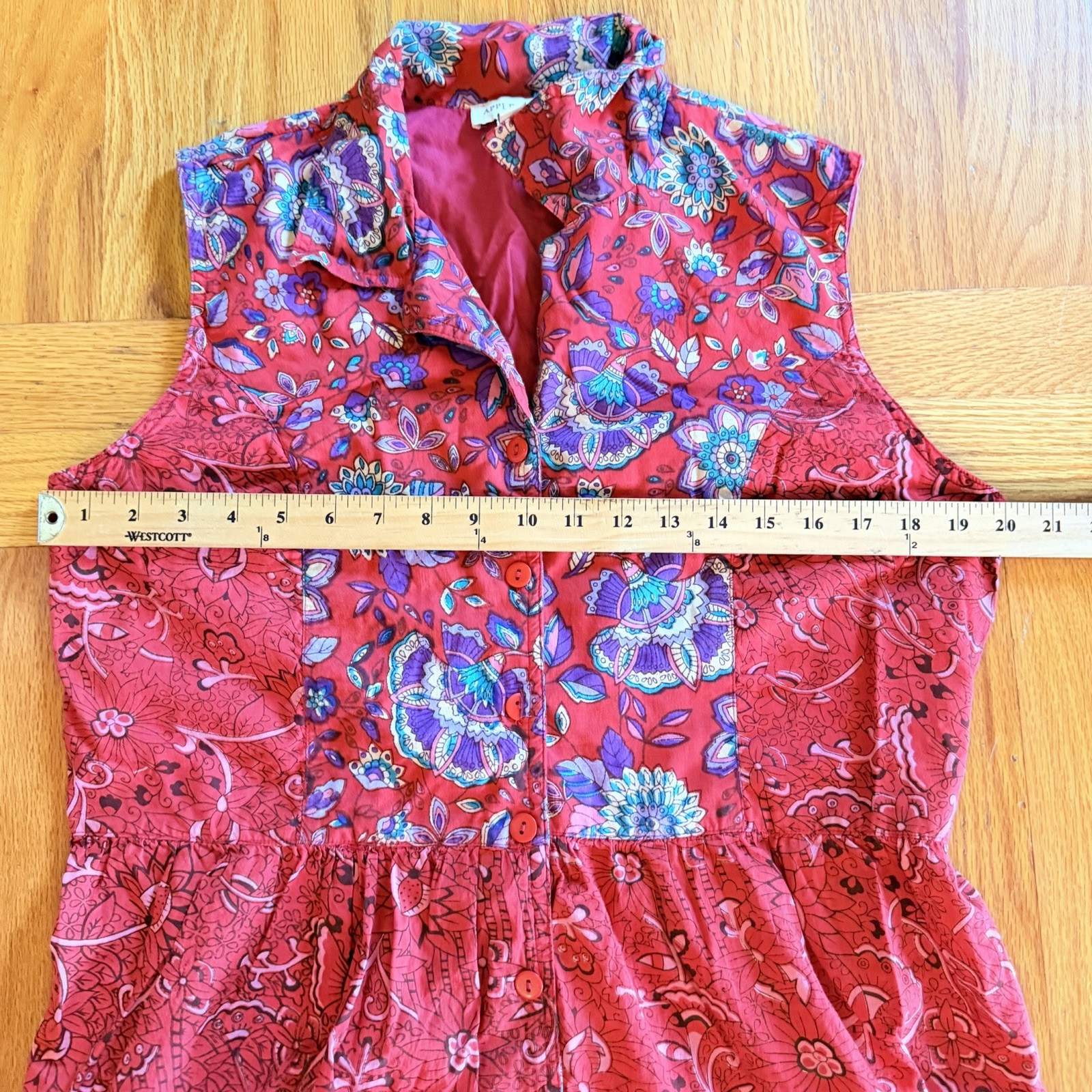 90s Red Floral Paisley Button Front Maxi Dress PL Peasant Boho Western Whimsy