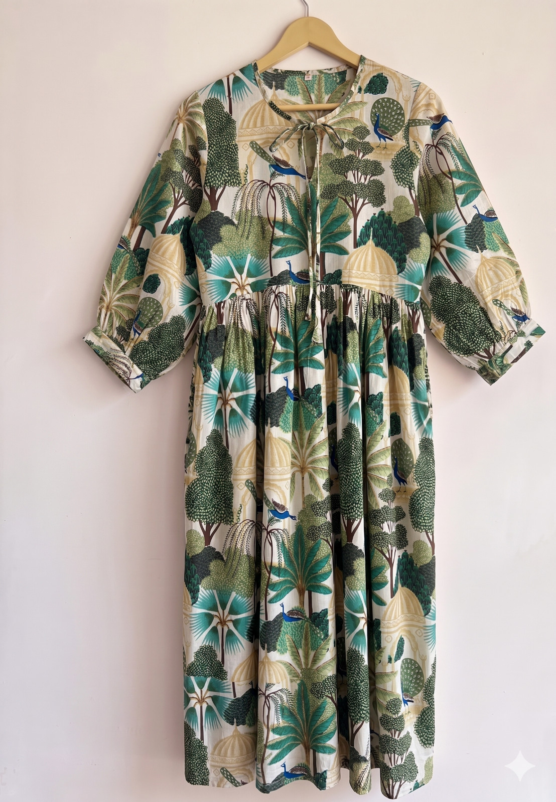 Cotton Dress for Women’s Floral Printed Midi Summer Dressing Gown (Sea Green)