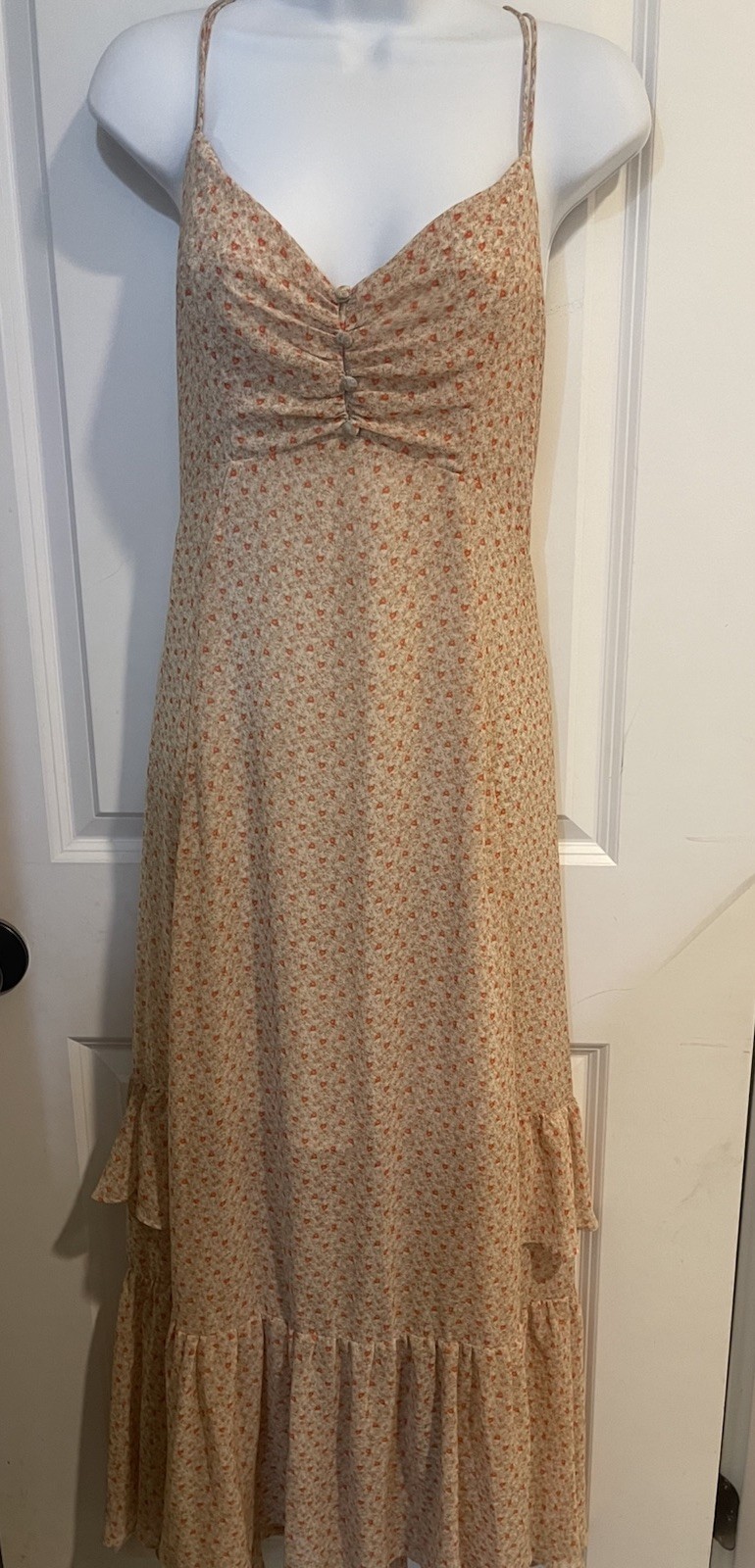 Urban Outfitters Strap Tie Floral Ruffle Midi Dress Cottagecore Fairy XL