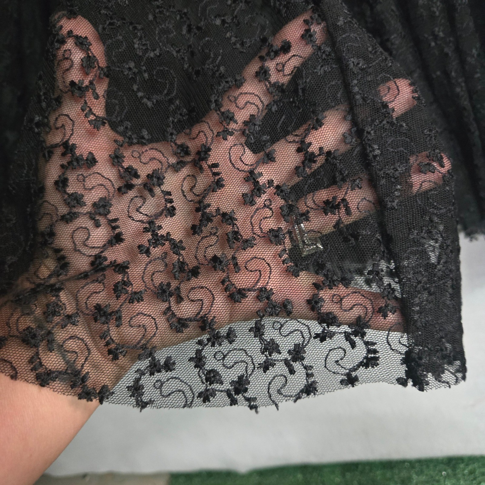 Black Floral Lace Sheer Sleeveless Drop Waist Dress with Peter Pan Collar Gothic