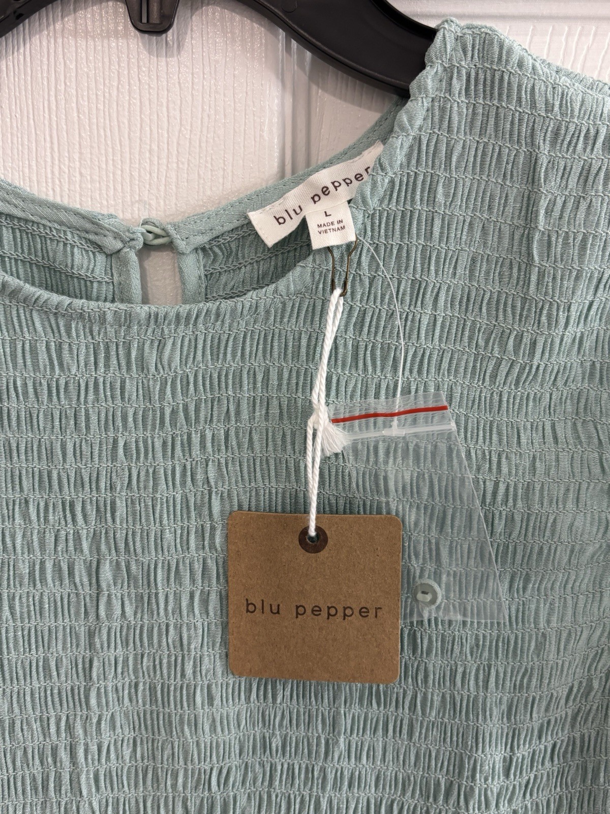 Blu Pepper Smocked Flutter Sleeve Tiered Dress Size Large Turquoise NWT