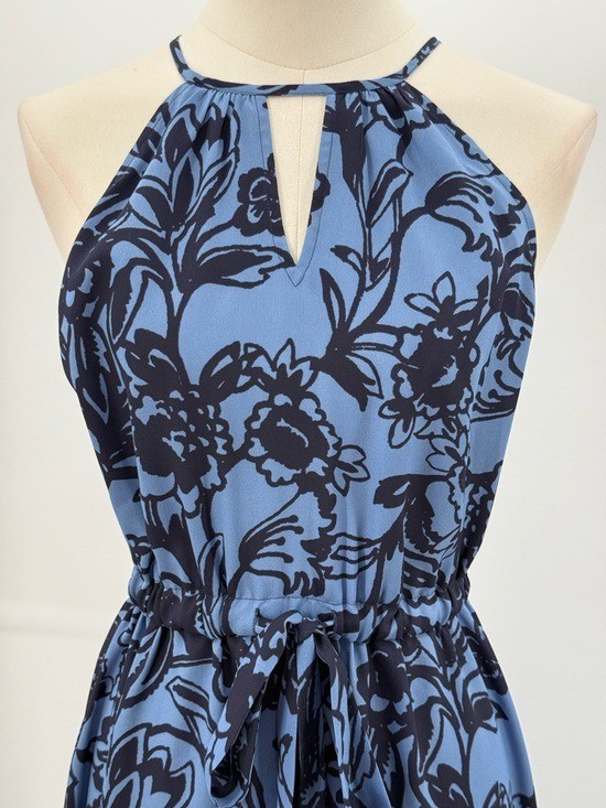 Loft Blue Floral Halter Maxi High Low Keyhole Vacation Summer Boho SZ XS-P