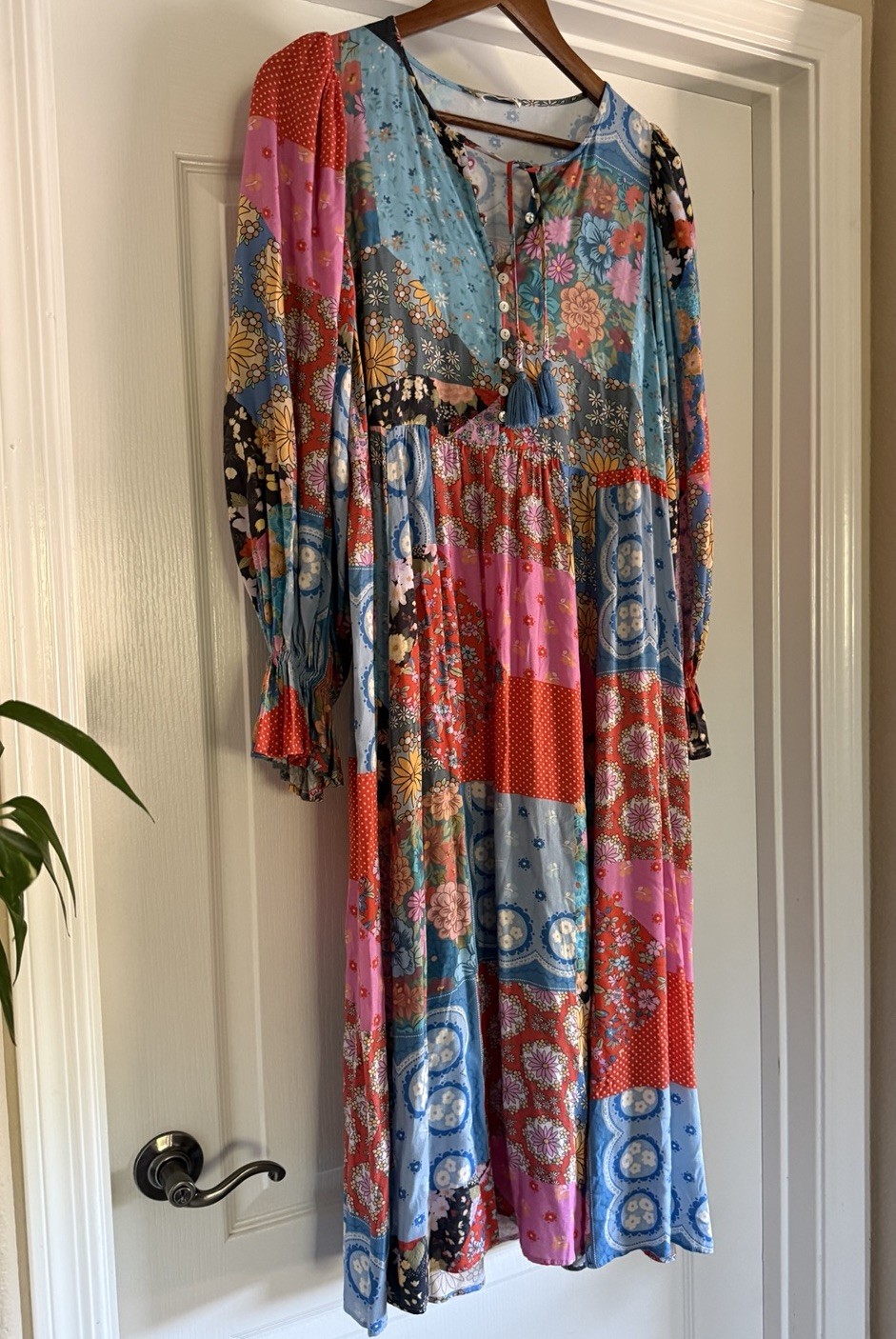 SPELL & THE GYPSY Cha Cha Patchwork Midi Dress Boho size M Jewel Colorway