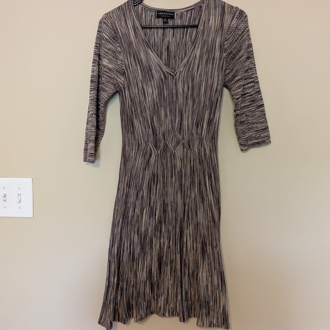 Connected Apparel Knit Midi Dress With Marled Brown And Beige